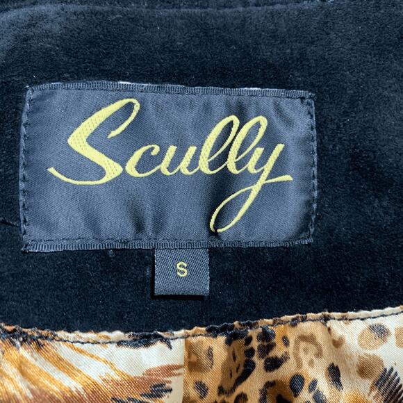 Scully Black Suede Ruffle Front Coat Genuine Leather Longline Duster Jacket - Picture 11 of 14